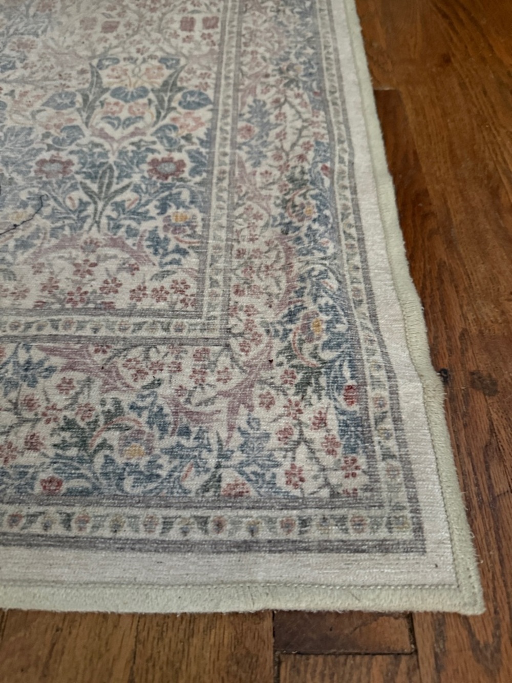 Ruggable Neutral Vintage-Style Runner Rug in Cream Blue Pink Includes Black Pad